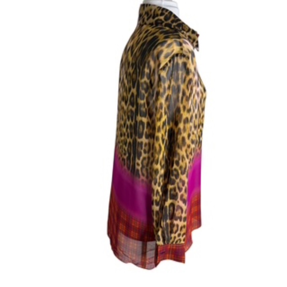 NWOT Mishca Animal Print Button Front Sheer Colorful Tunic Long Slv Top Size L - Picture 3 of 8